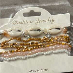 Fashion Jewelry Beaded Shell Bracelet Set - Gold, Pink, White